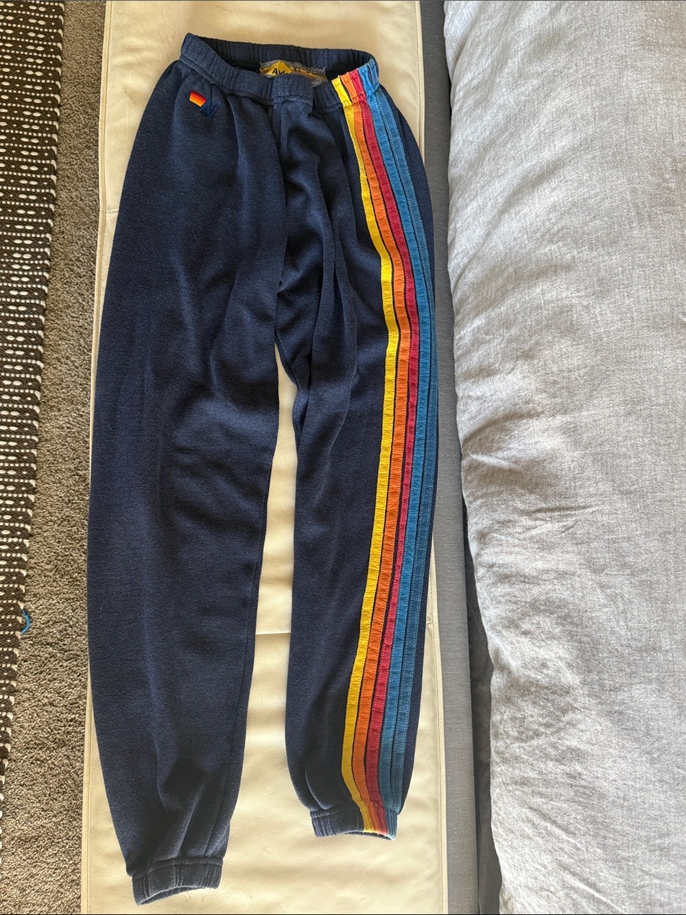 Aviator Nation Navy Joggers with Rainbow Side Stripes